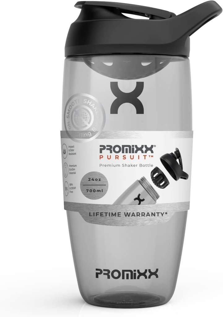 Promixx Pursuit μπιμπερό πρωτεΐνης Shakeer (24 oz) – Silent No-Ball Mixer, Leak-Proof Lid, BPA/BPS & Phthalate-Free ECOZEN – Easy-Clean Shakeer Cup for Protein Shakes, Pre & Post-Workout Smoothies