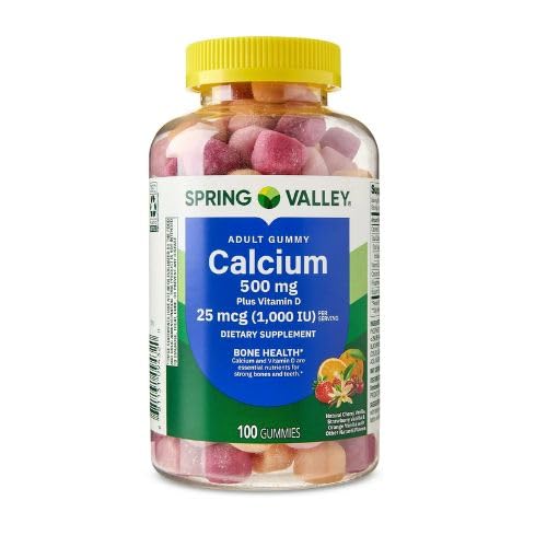 Spring Valley Calcium 500 mg Plus Vitamin D 25 mcg Συμπλήρωμα διατροφής για την υγεία των οστών Gummies, 100 Count + DRI Store Sticker.