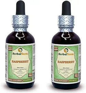 Raspberry (Rubus Idaeus) Glycerite, Organic Dried Leaves Alcohol-Free Liquid Extract (Brand Name: HerbalTerra, Proudly Made in USA) 2x2 fl.oz (2x60 ml)