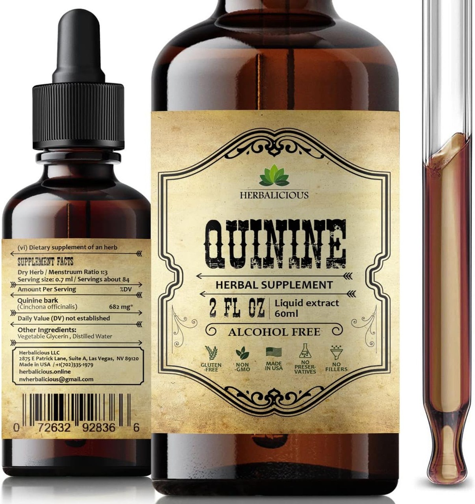 Quinine Liquid Extract 2oz – Σύνδρομο Ανήσυχων Ποδιών Ανακούφιση & Κρούσματα Ποδιών PM Nighttime Cramp Relief – All-Natural Cinchona Officinalis Bark Tincture for Cramp Defense, Digestive Health & Immune Support