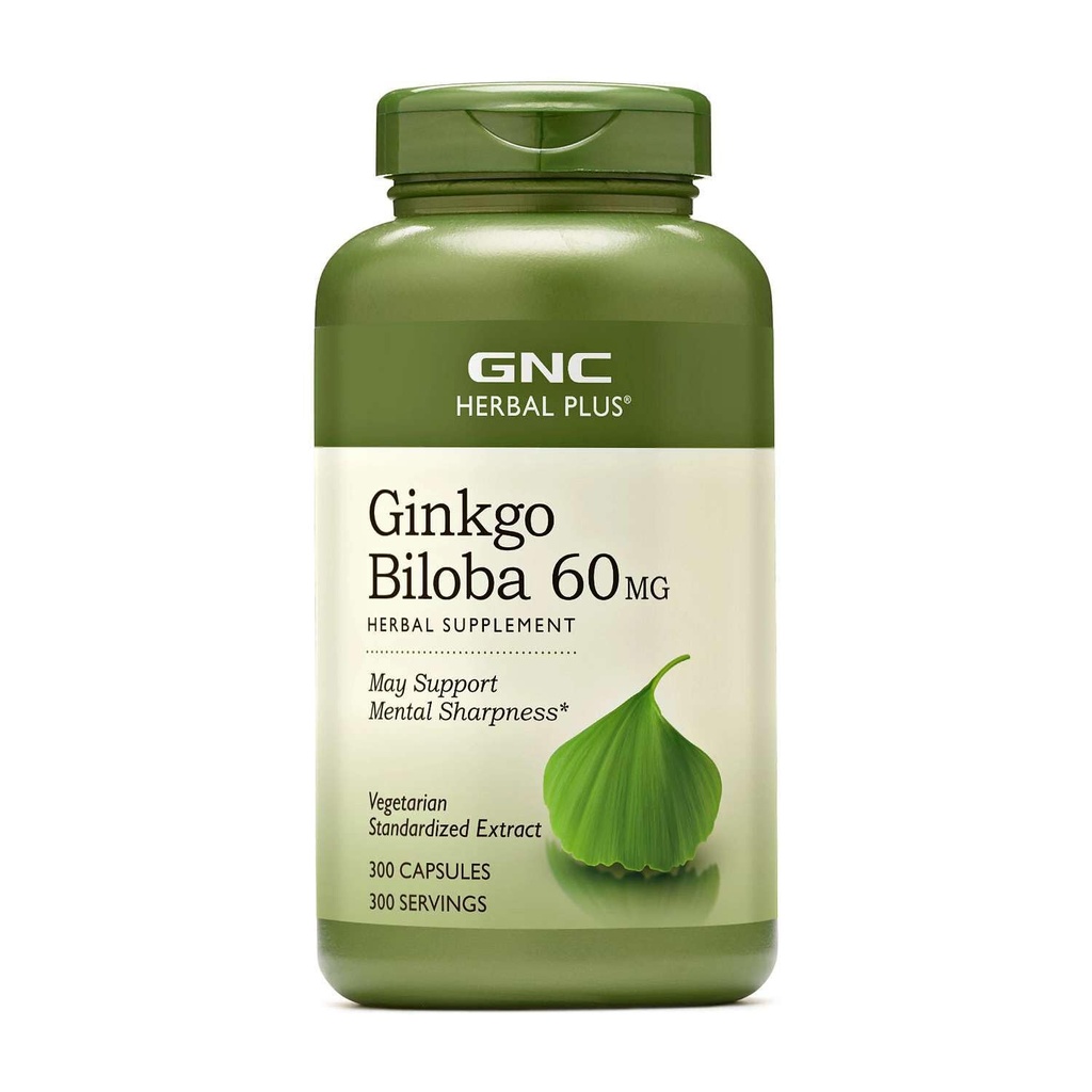 GNC Herbal Plus Ginkgo Biloba 60mg συμπλήρωμα, χορτοφάγοι, υποστηρίζει ψυχική οξύτητα, 300 υπηρεσίες