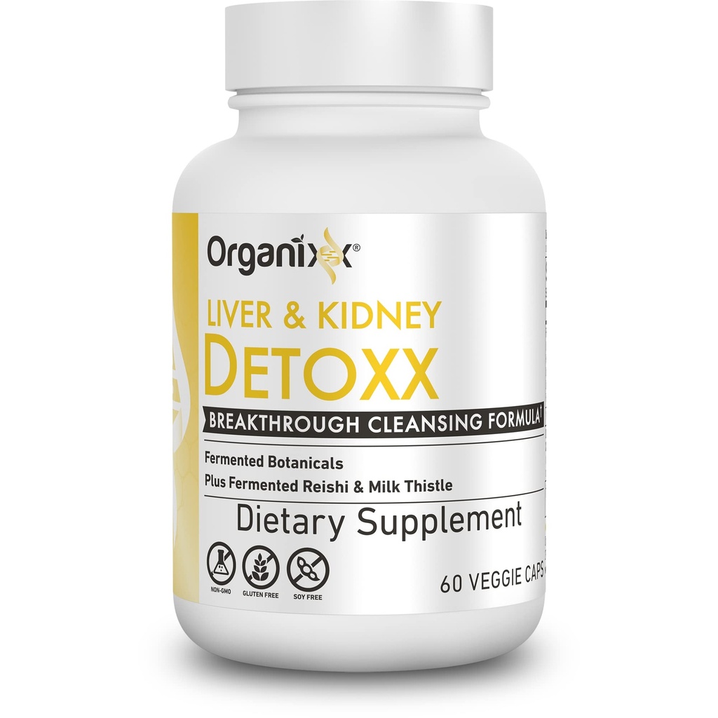Organixx Kidney & Liver Support Cleanse Supplement, Milk Thistle Reishi Herbal Formula For Digestive Health, Kidney & Liver Health, Sleep & Energy Support, Gluten Free, Non GMO, 60 κάψουλες χορτοφάγων