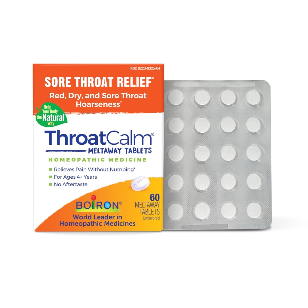 Boiron ThroatCalm Tables for Pain Relief from Red, Dry, Scratchy, Sore Throats and Hoarseness - 60 Count