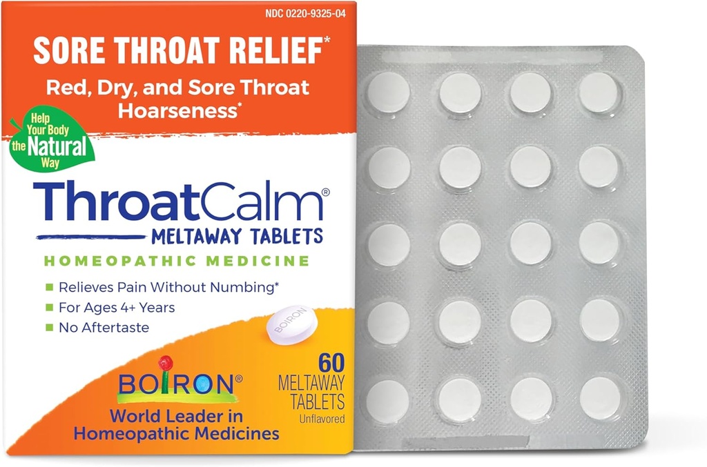 Boiron ThroatCalm Tables for Pain Relief from Red, Dry, Scratchy, Sore Throats and Hoarseness - 60 Count