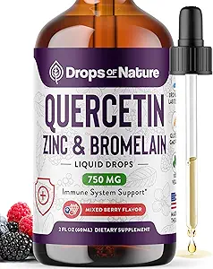 Quercetin με Bromelain & Ψευδάργυρο (5mg) Υγρές σταγόνες – Ανοσολογική Υποστήριξη για Ενήλικες & Παιδιά – Εξαιρετικά συμπυκνωμένα Βιοφλαβονοειδή – Ανοσολογική Άμυνα – Κυτταρική Υγεία – Vegan, Μη-ΓΤΟ, Χωρίς Γλουτένη – 2 Fl Oz