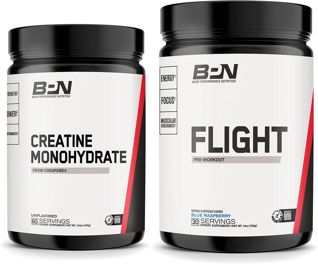 BARE PERFORMANCE NUTRITION BPN Creatine Monohydrate & Πτήση προ προπόνησης (Blue Raspberry) δεσμίδα