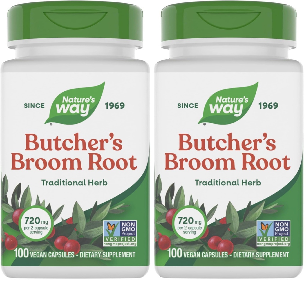 Nature's Way Butcher's Broom Root, Traditional Leg Vein Support*, 100 Vegan Capsules (πακέτο του 2)