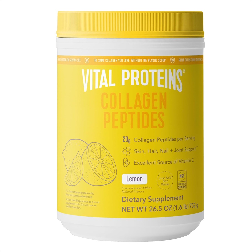 Ζωτικές πρωτεΐνες Collagen Peptides σκόνη, προωθεί τα μαλλιά, νύχια, δέρμα, οστά και κοινή υγεία, λεμόνι 26.5 ουγγιά