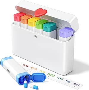 Daviky Pill Organizer 2 Times a Day - Large Capacity Weekly AM PM Pill Box with Heart Latch, 7 Day Travel Pill Case, Cute Medicine Organizer for Medication, Vitamins, Supplements