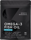 Sports Research Triple Strength Omega 3 Fish Oil - Burpless Fish Oil Supplement w/EPA & DHA Λιπαρά Οξέα από το Wild Alaskan Pollock - Heart, Brain & Immune Support for Men & Women - 1250 mg, 240 ct