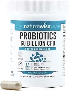 NatureWise Probiotics 60 Billion CFU - 17 Strains + Organic Prebiotics - Immune, Digestive & Gut Health Support for Women & Men - Χορτοφαγικά, Χωρίς Γλουτένη, Μη ΓΤΟ - 30 Κάψουλες[1-Month Supply]