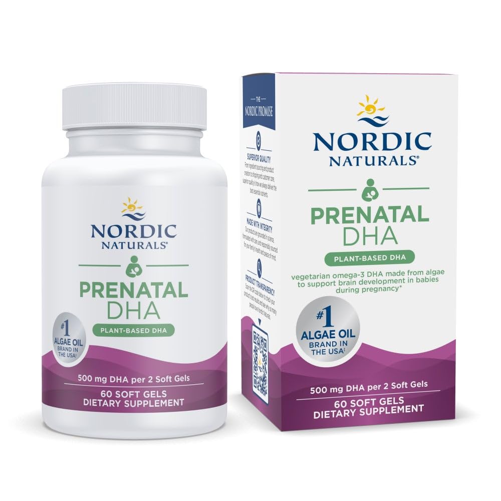 Nordic Naturals Vegan Prenatal DHA, Unflavored - 60 Soft Gels - 500 mg φυτικής βάσης DHA - Υποστηρίζει την ανάπτυξη του εγκεφάλου στα μωρά & υγιή εγκυμοσύνη - Μη ΓΤΟ - 30 Υπηρεσίες