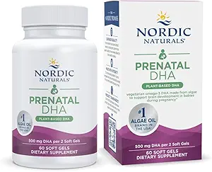 Nordic Naturals Vegan Prenatal DHA, Unflavored - 60 Soft Gels - 500 mg φυτικής βάσης DHA - Υποστηρίζει την ανάπτυξη του εγκεφάλου στα μωρά & υγιή εγκυμοσύνη - Μη ΓΤΟ - 30 Υπηρεσίες