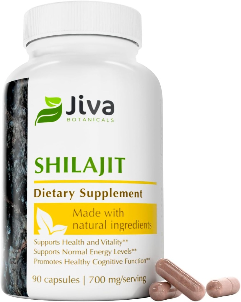 Jiva Botanicals Shilajit Κάψουλες 700 mg – Shilajit Extract με Fulvic Acid – Shilajit Συμπλήρωμα για άνδρες και γυναίκες – 90 Vegan Κάψουλες για την καθημερινή ευεξία - 90 Count (Pack of 1)