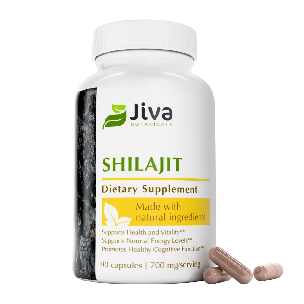 Jiva Botanicals Shilajit Capsules 700 mg – Shilajit Extract with Fulvic Acid – Shilajit Supplement for Men & Women – 90 Vegan Capsules for Daily Wellness - 90 Count (Pack of 1)