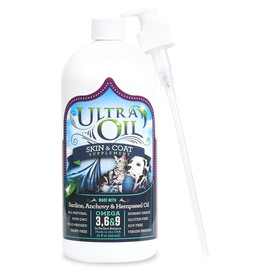 Ultra Oil Dog & Cat συμπλήρωμα με κάνναβη, flaxseed & Fish Oils - 32oz - Για ξηρό δέρμα, Dull Coat, Hot Spots, Πιτυρίδα, Αλλεργίες