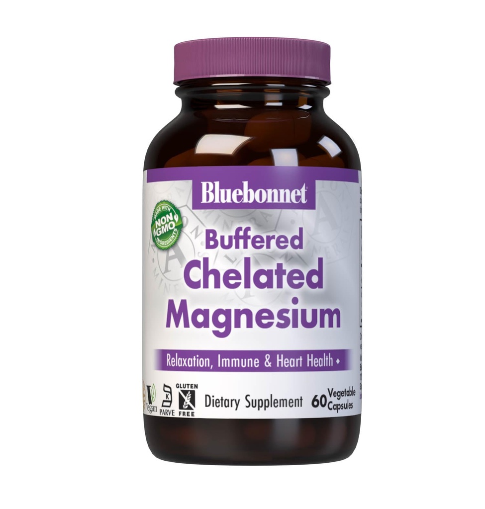 Διατροφή Bluebonnet Albion Buffered Chelated Magnesium 200 mg, οξείδιο του μαγνησίου, ανακούφιση του στρες, Vegan, Μη ΓΤΟ, Χωρίς γλουτένη, Χωρίς σόγια, Χωρίς γάλα, Kosher, 60 κάψουλες λαχανικών, 1 μήνας προσφοράς