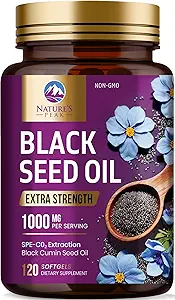 Μαύρο Έλαιο Σπόρων 1000mg - Premium Extra Strength Nigella Sativa Blackseed Oil - Black Seed Oil Skin, Digestive Health & Immune Support - Αντιοξειδωτικό μη ΓΤΟ, συμπλήρωμα χωρίς γλουτένη - 120 Softgels
