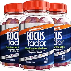 Focus Factor Nootropic Gummies - Memory Supplement for Brain, Phosphatidylserine, Bacopa, Huperzine A - 60 Count (3 Pack)