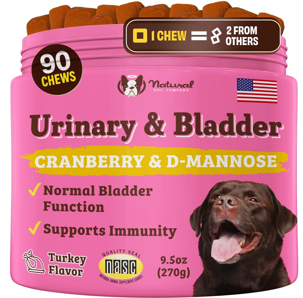 Natural Dog Company urinary & Bladder συμπλήρωμα για τα σκυλιά – Cranberry & D-Mannose μαλακά μάσημα με Marshmallow Root & Astragalus – Υποστηρίζει ούρα Φυλλαδική υγεία, λειτουργία της ουροδόχου κύστης & κανονική ροή ούρων