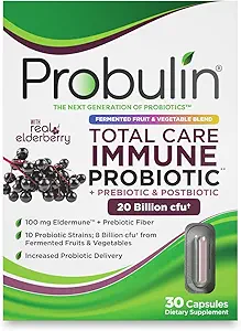 Probulin Ολική Φροντίδα Ανοσοποιητικό = Πρεβιοτικά + Προβιοτικά + Μεταβιοτικά + Γέροντα μούρα για την Υποστήριξη Ανοσοποιητικής & Ουλής Υγείας - 20 Δισεκατομμύρια CFU - 10 Προβιοτικά Στελέχη, 30 Κάψουλες Vegan