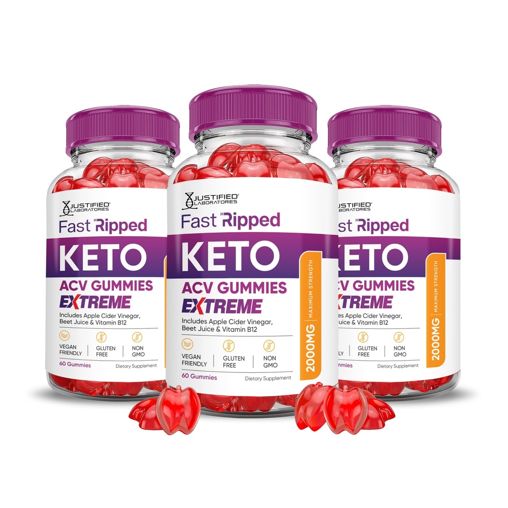Justified Laboratories (3 Pack Fast Ripped Keto ACV Gummies Extreme 2000MG Fast Ripped Keto Gummies Apple Cider Vinegar Formed with Pomegranate Beet Buice Powder B12 Vegan Non GMO 180 Gummys