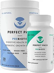 PERFECT PASS Prebiotics and Probiotics for Digestive Health, Capsule and Powder Supplement Bundle for Adults, Natural Bacillus Strains with PHGG for Gut and Digestive Wellness