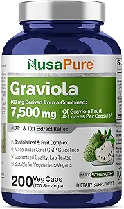 NusaPure Graviola 20:1 & 10:1 Extract, 250 mg Equivalent to 7,500 mg per caps 200 Veggie (Vegan, Non-GMO)