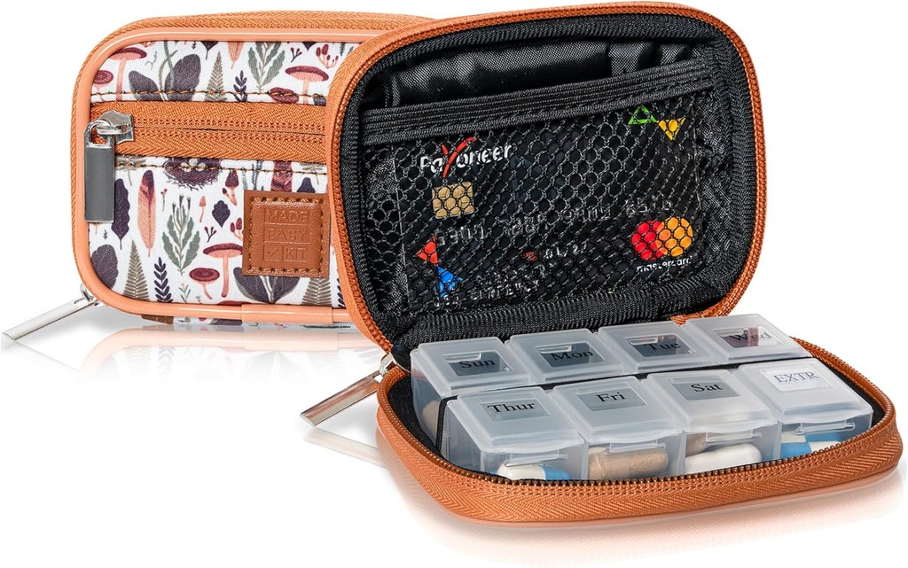 Made Easy Kit Pill περίπτωση - Weekly Medicine Organizer με αφαίρεση επτά ημερών βιταμίνη & κουτί συμπλήρωμα (Light Brown Woods)