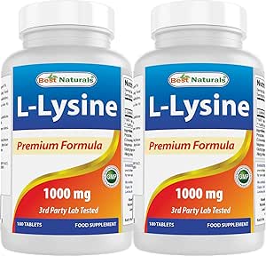 Best Naturals L-Lysine 1000mg 180 Tablets (180 Count (Pack of 1)) (2 Bottles)