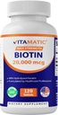 Vitamatic High Potency Biotin 20000 mcg (20mg) με κερατίνη 100mg - 120 χορτοφαγικά δισκία - Βιοτίνη Συμπληρώματα για Υγιεινή Δέρμα & Καρφάκια για Ενήλικες (120 Count (Pack of 1))