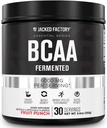 Jacked Factory BCAA Powder (Fermented) - 6g Branched Chain Essential Amino Acid Supplement για βελτιωμένη αποκατάσταση των μυών, Μειωμένη κόπωση, Αυξημένη δύναμη, μυϊκή ανάπτυξη - 30 Servies, Fruit Punch