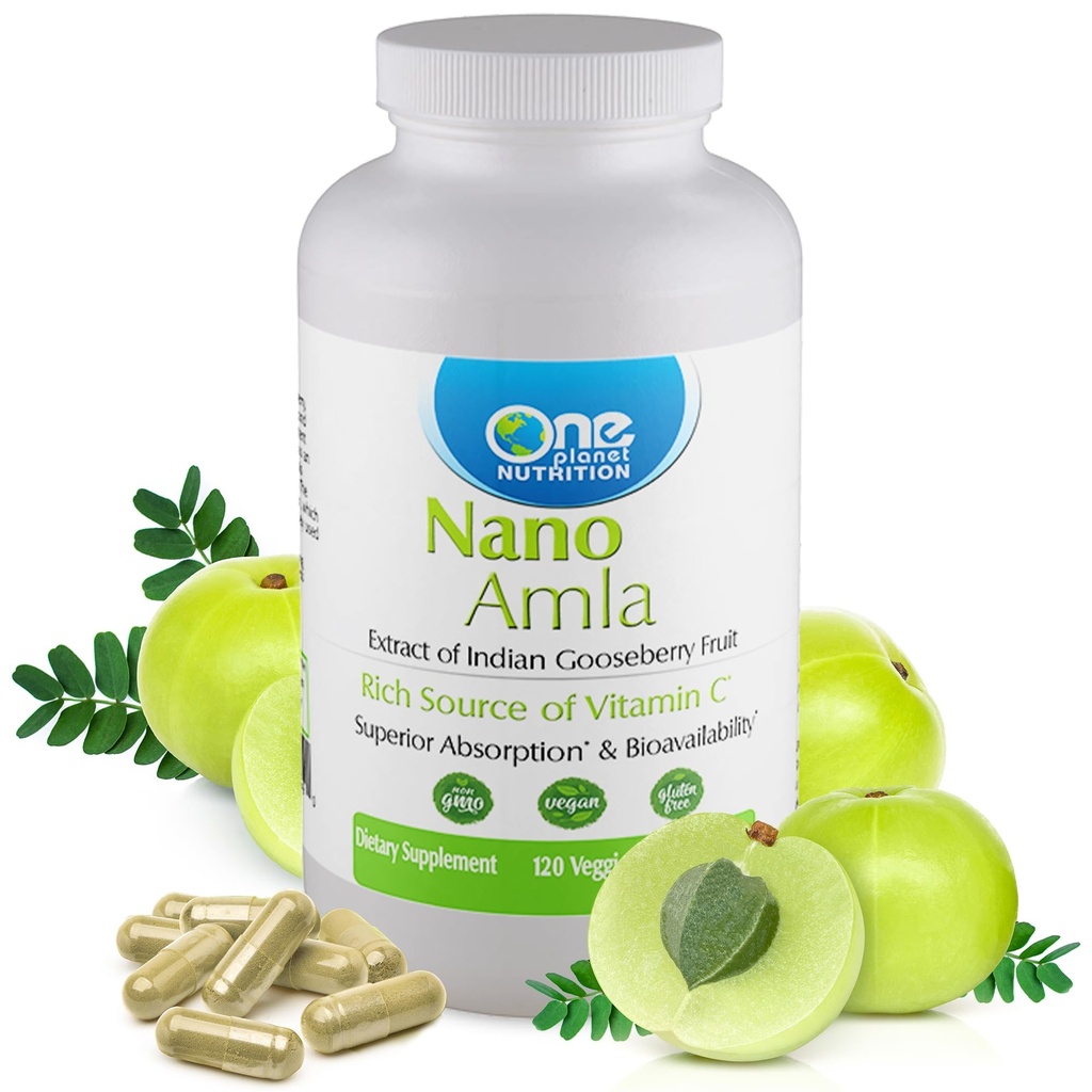 One Planet Nutrition Nano Amla 500 mg Κάψουλες Veggie (120 Servings), εκχύλισμα φρούτων Amla, υψηλή σε βιταμίνη C για την παραγωγή κολλαγόνου & ανοσοποιητική υποστήριξη, μη GMO, Vegan, χωρίς γλουτένη