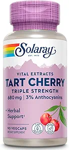 SOLARAY Triple Strength Tart Cherry Extract - Tart Cherry Capsules with Antioxidants and Anthocyanins for Uric Acid Levels Support - Vegan, 60-Day Guarantee - 45 Servings, 90 VegCaps