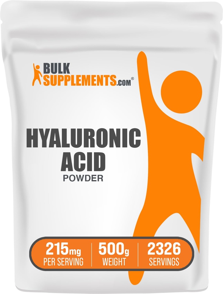 BulkSupplements.com Hyaluronic Acid Powder - as Sodium Hyaluronate, Hyaluronic Acid Supplements.com Hyaluronic Acid Powder - as Sodium Hyaluronate, Hyaluronic Acid Supplements - Food Grade, Gluten Free - 215mg per Service, 500g (1.1 lbs) (Pack of 1)