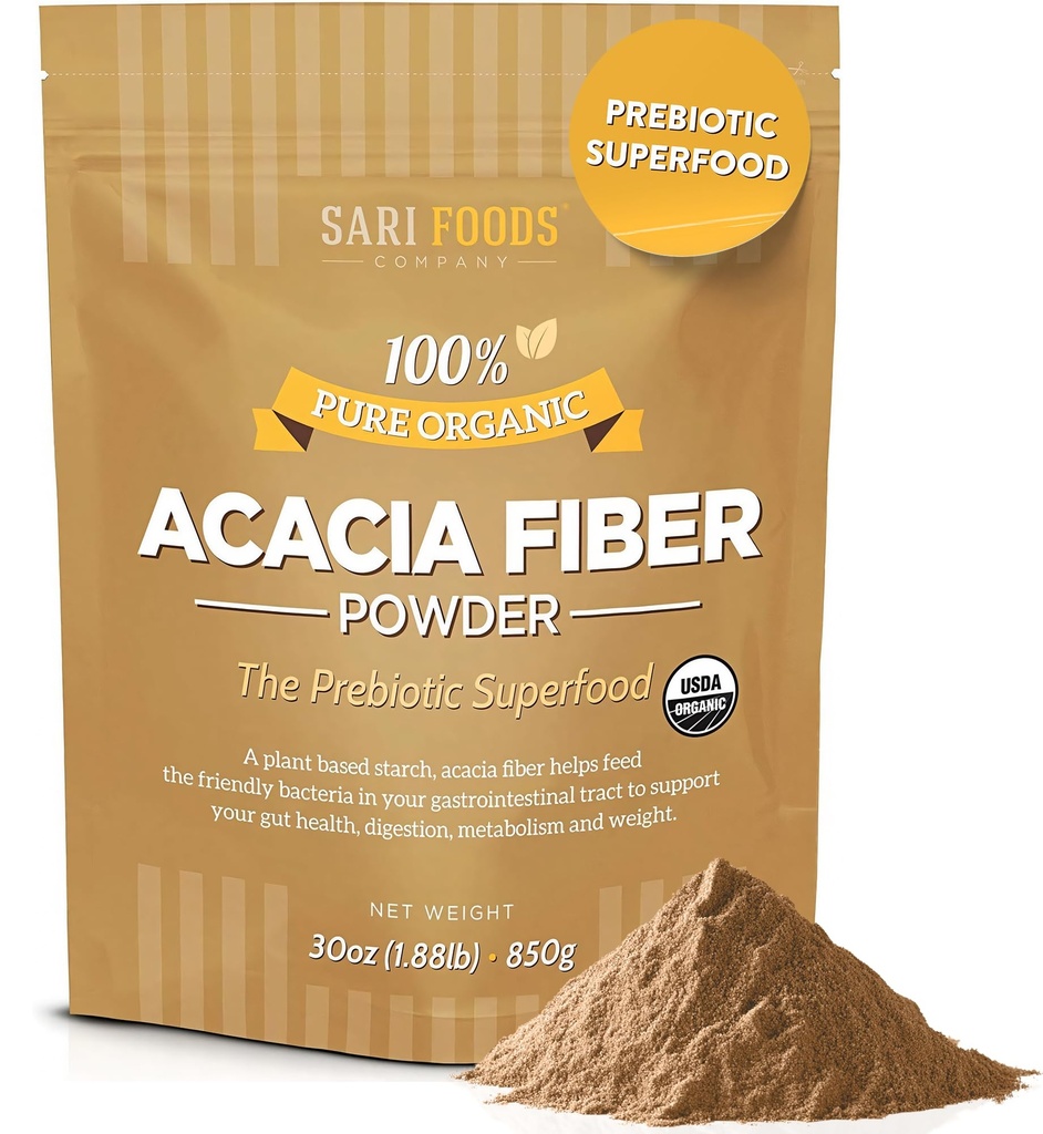 Sari Foods Βιολογική σκόνη Acacia Fiber (30 ουγγιά): Φυσικό, ολόκληρο φαγητό, φυτό με βάση την προβιοτική Superfood για την υγεία των ούλων