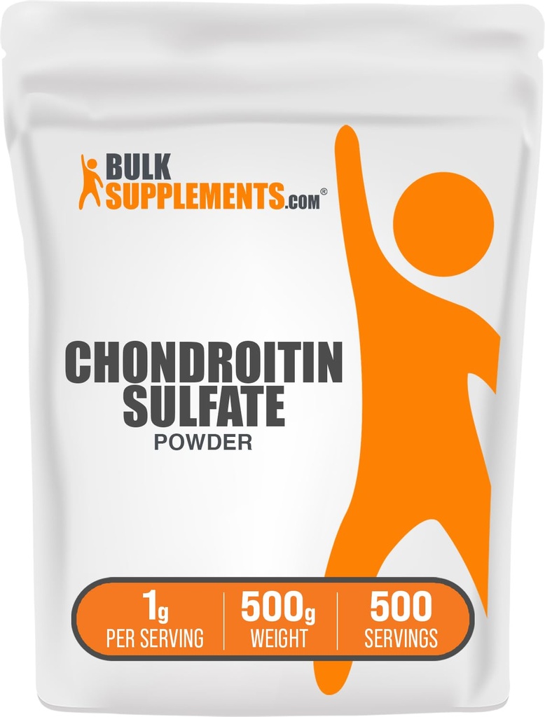 BulkSupplements.com Chondroitin Sulfate Powder - συμπλήρωμα θειικού χονδροϊτίνης, για κοινή υποστήριξη - Χωρίς γλουτένη, 1g ανά υπηρεσία, 500g (1.1 lbs) (πακέτο των 1)