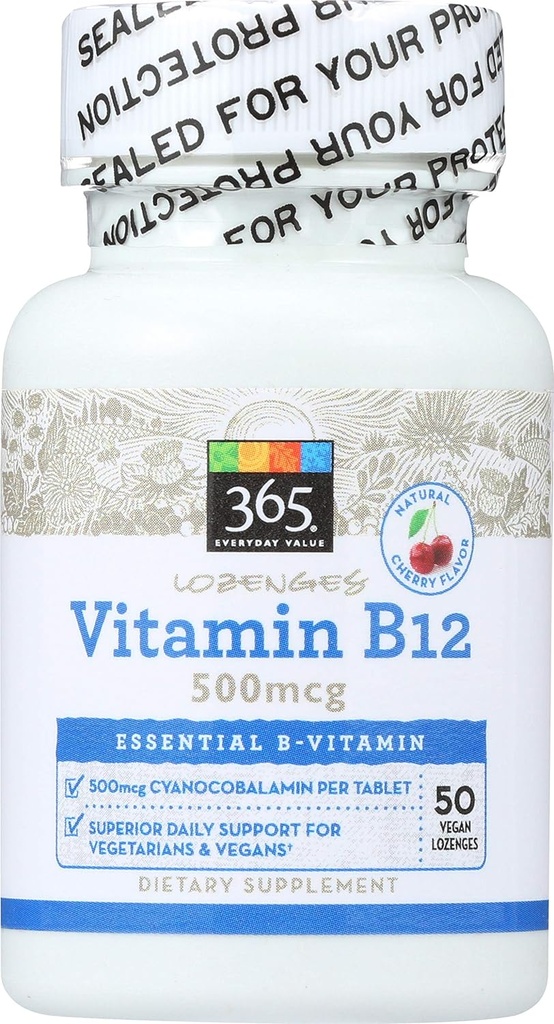 365 από το Whole Foods Market, Βιταμίνη B12 500mcg Lozenges, Cherry Flavor, 50 ct