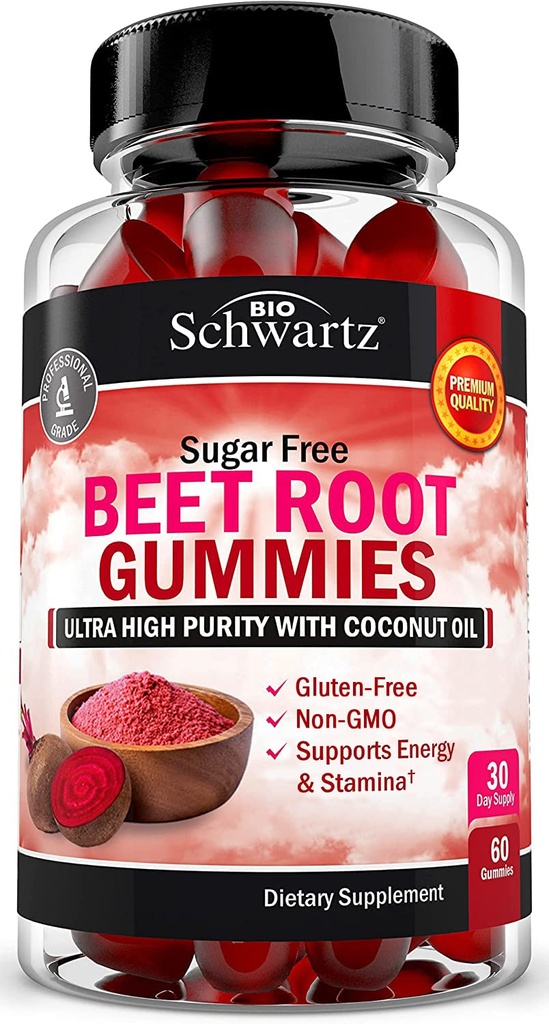Gummies ρίζας τεύτλων χωρίς ζάχαρη - Νιτρικό οξείδιο Gummies εγχύθηκε με λάδι καρύδας για την υψηλότερη απορρόφηση - Υποστηρίζει την ενέργεια και το σύνολο της υγείας του σώματος - Νοστιμότατο άρωμα φράουλας - 60 Count (30 Ημέρα προσφοράς)