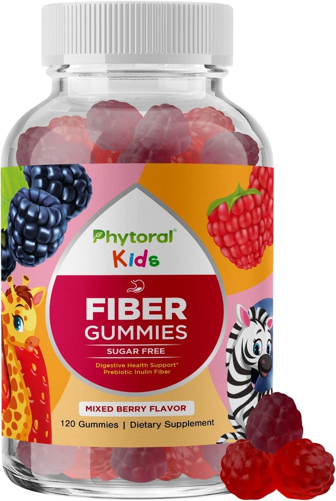 High Prebiotic Fiber Gummies for Kids - Dietary Fiber Supplements for Digestion & Constipation - Chicory Root Kids Immune Gummies - Non-GMO & Vegan Digestive Nutritional Supplements - 120 Count