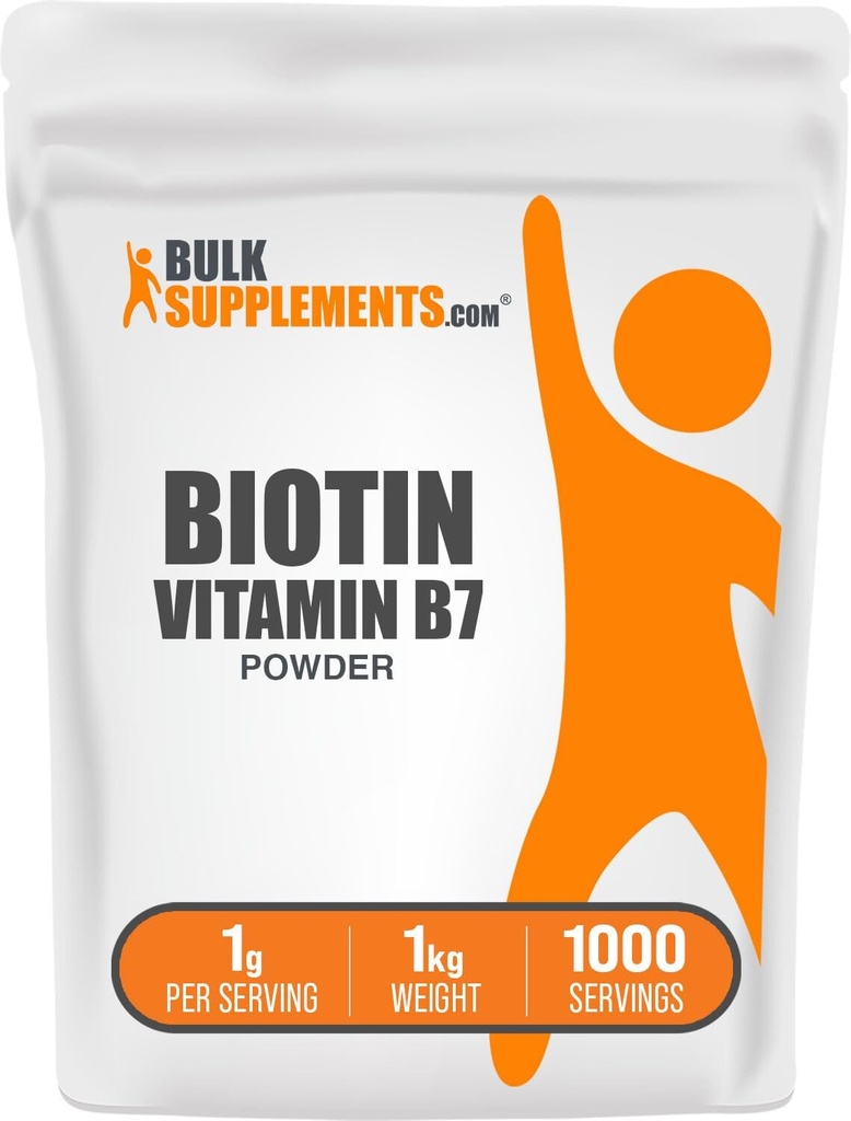 BulkSupplements.com Biotin 10000mcg Σκόνη - Βιταμίνη Β7, Βιταμίνες για Μαλλιά, Δέρμα και Καρφιά - Χωρίς γλουτένη, 1g ανά Σερβίρισμα (10mg Biotin), 1kg (2,2 lbs) (Συσκευασία των 1)