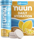 Nuun Daily Electrolyte δισκία με Μαγνήσιο, Ασβέστιο, Κάλιο, Χλωριούχο & Νάτριο, Χωρίς Γλουτένη, Χωρίς Ζάχαρη, & Vegan, Γεύση Λεμονιών, 8 Συσκευασία (80 Σερβιέτες Σύνολο)