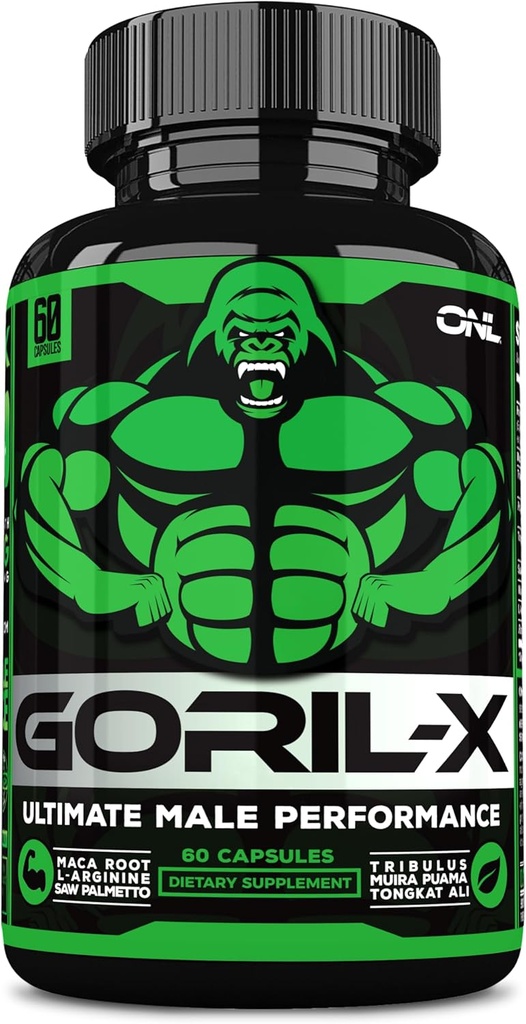 GORIL-X Testosterone Booster για τους άνδρες - Συμπληρώματα τεστοστερόνης προπόνησης - Αύξηση μεγέθους, δύναμης & ενέργειας - 1000mg αρσενικό ενίσχυση Horny κατσικίσιο ζιζάνιο - Maca Root, Tongkat Ali & Tribulus Terrestris 60 Caps