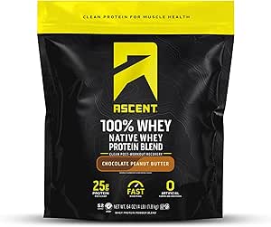 Ανύψωση 100% Whey Protein Powder - Post Workout Whey Protein Isolate, Zero Artificial Flavors & Sweeteners, Gluten Free, 5.5g BCAA, 2.6g Leucine, Essential Amino Acids, Σοκολάτα Φυστικοβούτυρο 4 lb