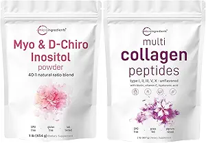 Micro Συστατικά Multi Collagen Protein Powder 2lbs & Myo & D-Chiro Inositol Powder Bundle 2 Pack 