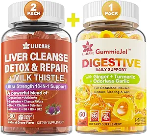 Πακέτο Ginger Chews συμπλήρωμα Gummies για Nausea, Stomach Relief & Liver Cleanse Detox & Επισκευή Gummies με Thistle Γάλα
