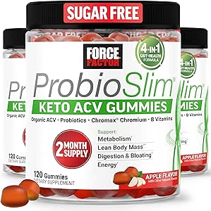 Force Factor ProbioSlim Keto ACV Gummies, Organic Apple Cider Vinegar Gummies with LactoSpore Probiotics & Prebiotics to Support Digestion, Μεταβολισμός, & Ανοσοποιητική Υγεία, 1 Net Carb, Apple Flavor, 360ct