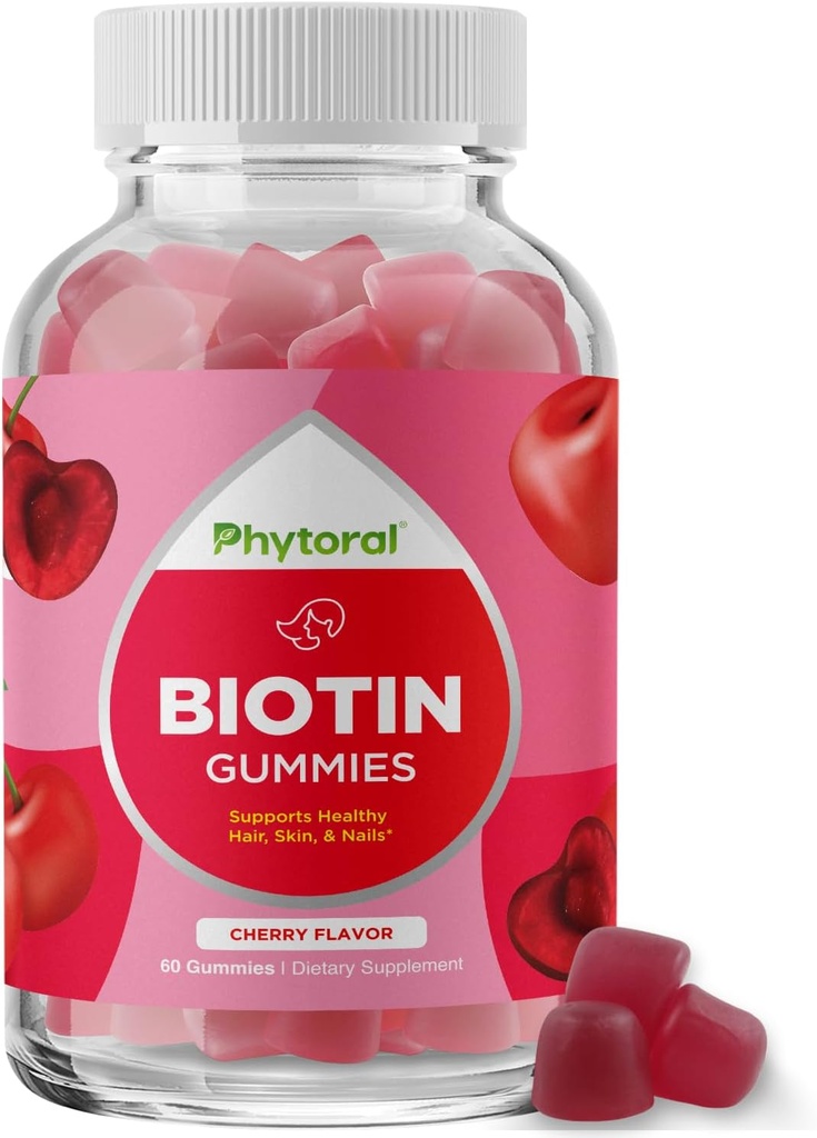 Phytoral Biotin Gummies for Hair and Nail Growth - Biotin Gummies for Hair Care Youthful Skin Care and Nail - 5000mcg per Serving Skin Nails Βιταμίνες Ενήλικη Ομορφιά