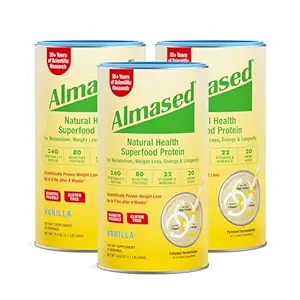 Almased Vanilla Meal Replacement Shake - Χαμηλή Γλυκαιμική Υψηλής Βάσης Φυτικών Πρωτεΐνη Σκόνης - Συμπλήρωμα Διατροφικής Βάρος Υποστήριξης Υγείας - Βανίλια Γεύση - 17,6 oz (1,1 Λίβρα (3 Συσκευασία))