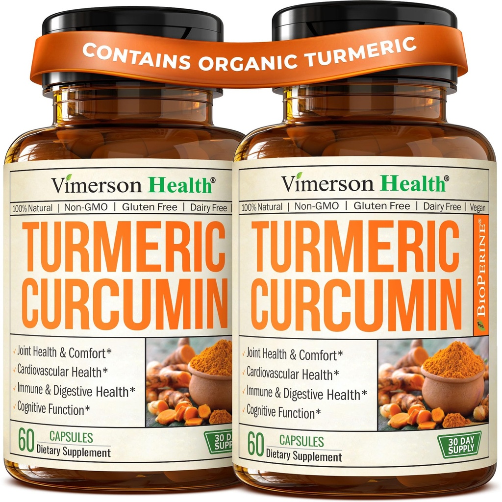 Turmeric Curcumin Supplement with Black Pepper Extract - Υψηλής ισχύος οργανική κουρκουμάς 1200mg & 95% Κουρκουμινοειδή για Κοινή & Πεπτική Υγεία - Κοινό συμπλήρωμα υποστήριξης - 60 κάψουλες Curcuma - 2 Pack